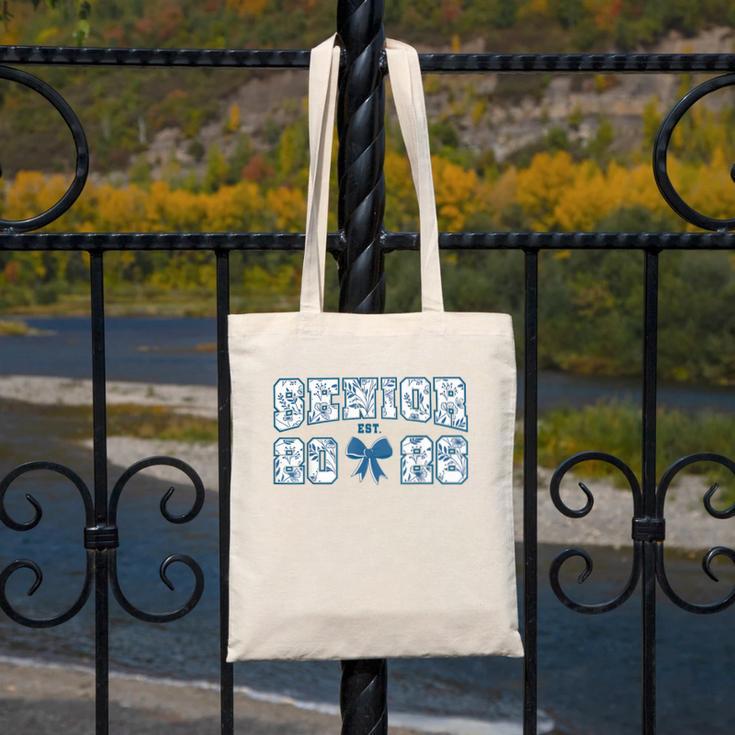 Senior 26 Graduation Class Of 2026 Bow Blue Toile Floral Canvas Tote Bag