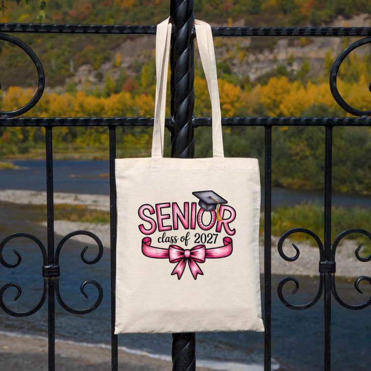 Senior Class Of 2027 Coquette Pink Bow Graduation 2027 Women Canvas Tote Bag