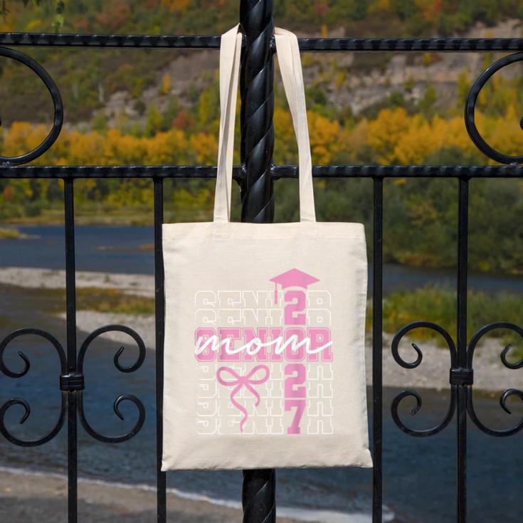 Senior Mom 2027 Class Of 2027 Coquette Bow Graduation 2027 Canvas Tote Bag