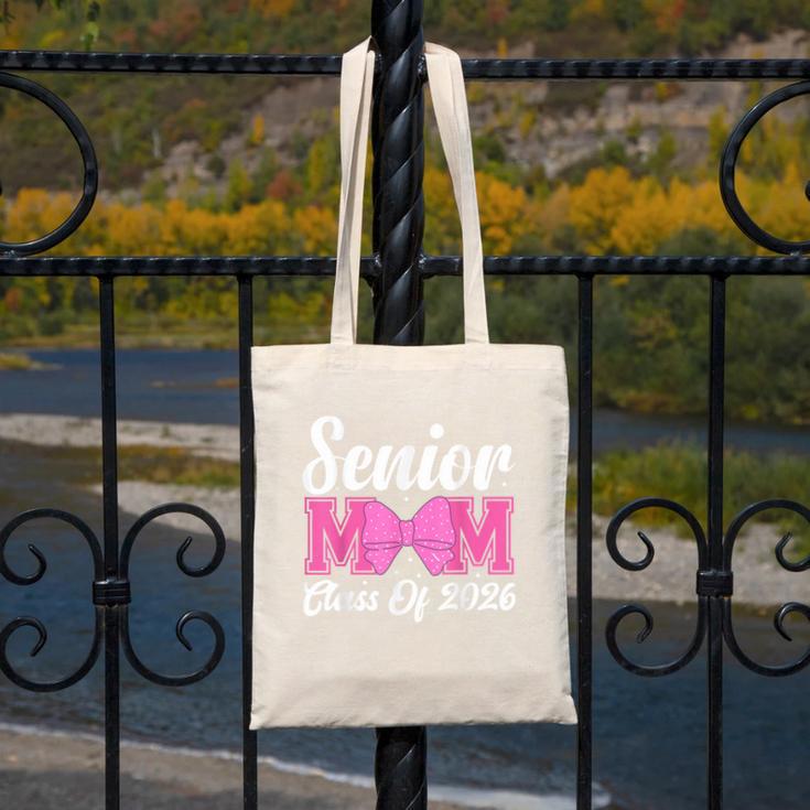 Senior Mom Class Of 2026 Pink Coquette Bow Graduation Canvas Tote Bag
