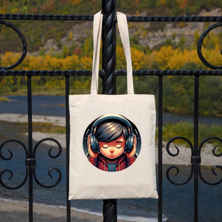 Serene Music Enthusiast With Headphones Introvert Cute Boy Canvas Tote Bag Serene Music Enthusiast With Headphones Introvert Cute Boy Canvas Tote Bag