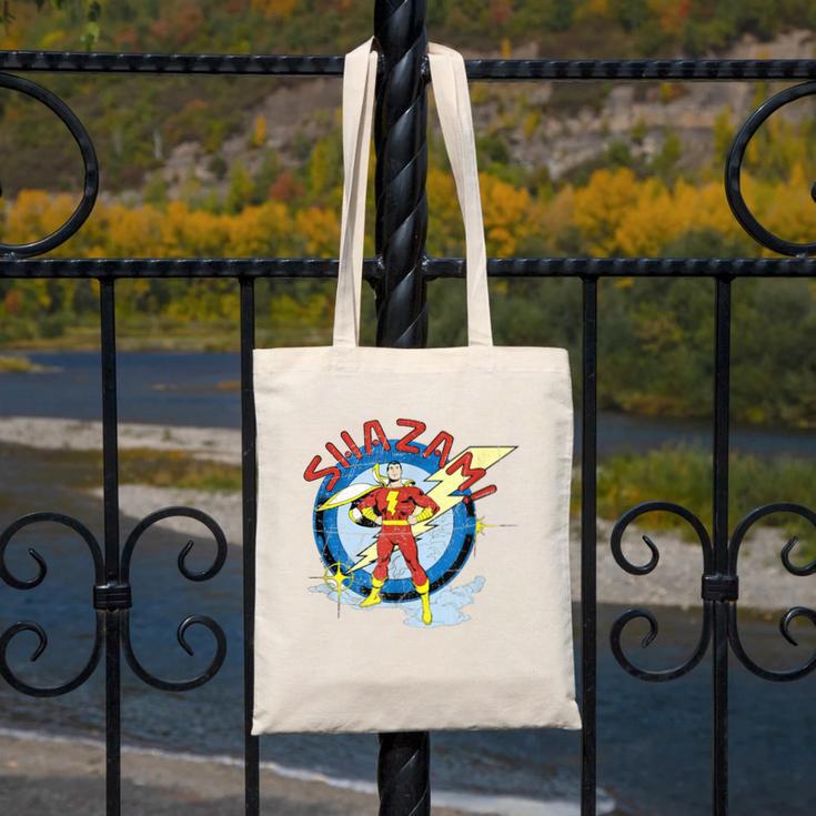 Shazam Comic Book Art Heroic Portrait Vintage Canvas Tote Bag