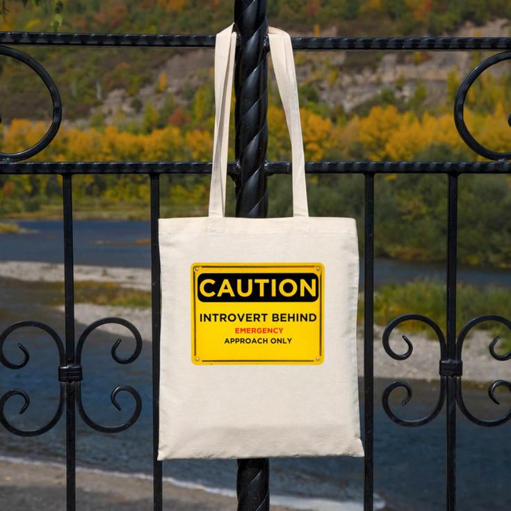 A Simple Yellow Warning Sign For Introvert Canvas Tote Bag A Simple Yellow Warning Sign For Introvert Canvas Tote Bag