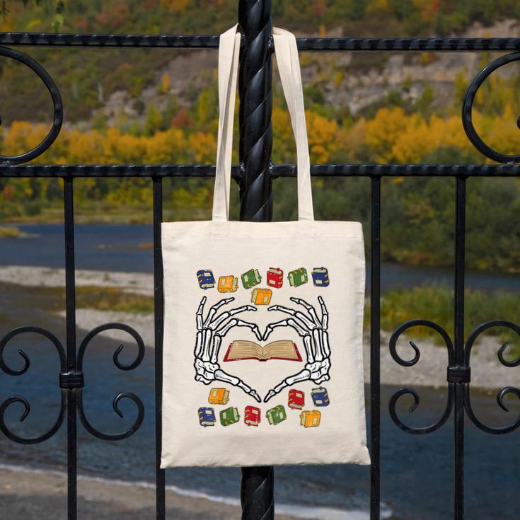 Skeleton Heart Read Reading Book Librarian Halloween Women Canvas Tote Bag