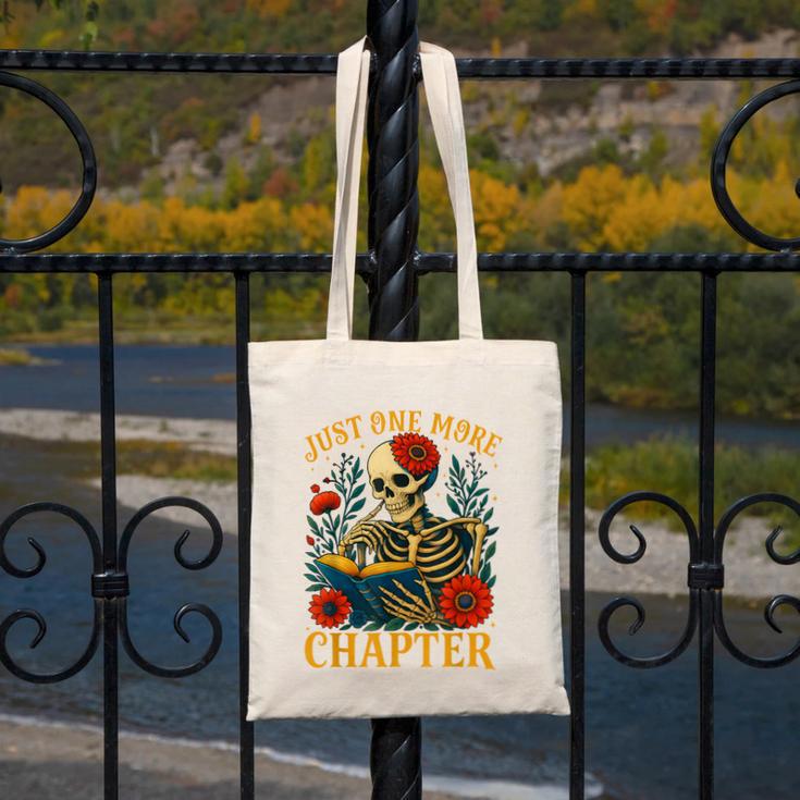 Skeleton Read Book Just One More Chapter Floral Book Lover Canvas Tote Bag