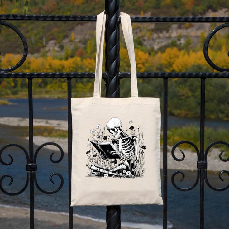 Skeleton Skull Halloween Book Reading Books Lover Teacher Canvas Tote Bag Skeleton Skull Halloween Book Reading Books Lover Teacher Canvas Tote Bag