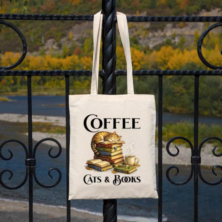 Sleeping Cat And Books With Coffee Lover Canvas Tote Bag