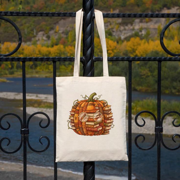 Smart Book Pumpkin Retro Fall Teacher Reading Halloween Canvas Tote Bag