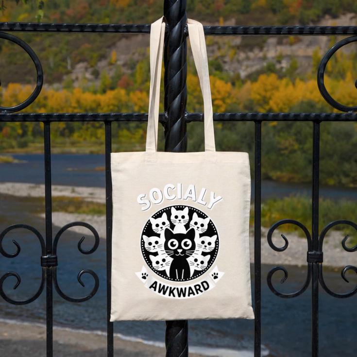 Socially Awkward Cute Introvert Cat Meme Anti-Social Club Canvas Tote Bag
