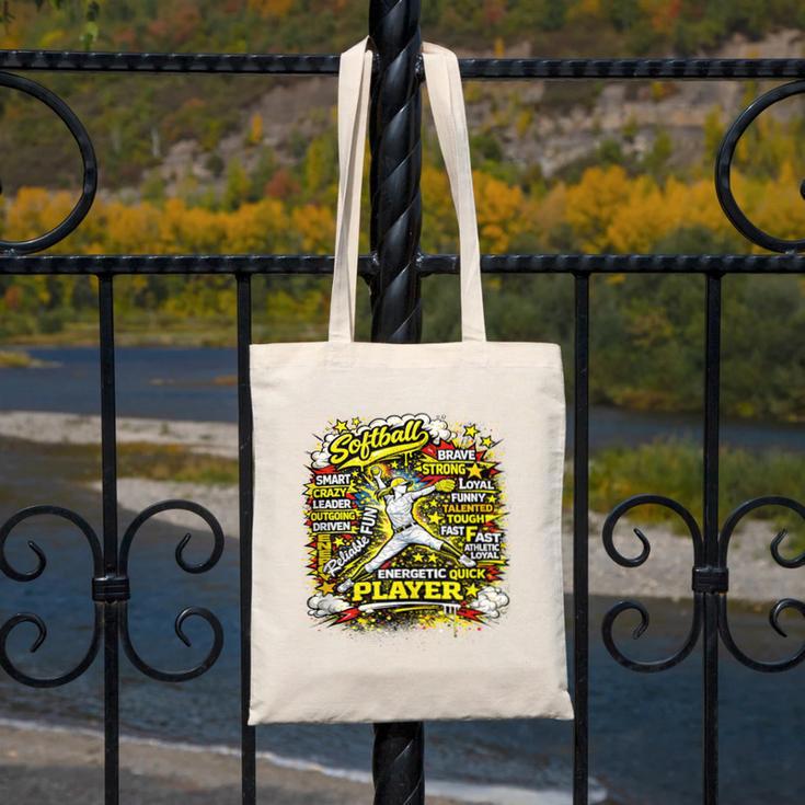 Softball Pitcher Best Traits Brave Retro Pop Comic Book Art Canvas Tote Bag