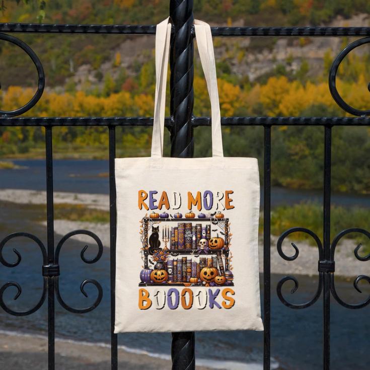 Spooky Halloween Bookshelf Bookcase Read More Books Canvas Tote Bag