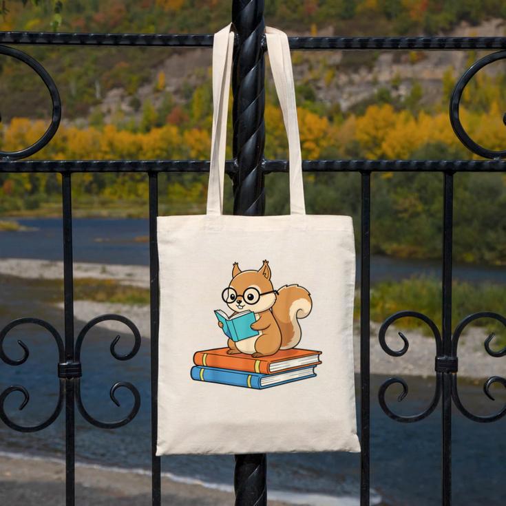 Squirrel Reading Book Glasses Bookworm Librarian Canvas Tote Bag