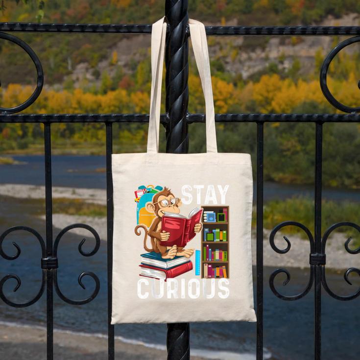 Stay Curious Monkey Reading Book Lover Bookworm Canvas Tote Bag Stay Curious Monkey Reading Book Lover Bookworm Canvas Tote Bag