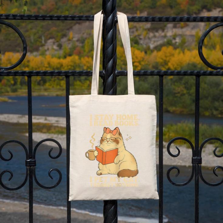 I Stay Home I Read Books I Pet My Cat I Regret Nothing Women Canvas Tote Bag