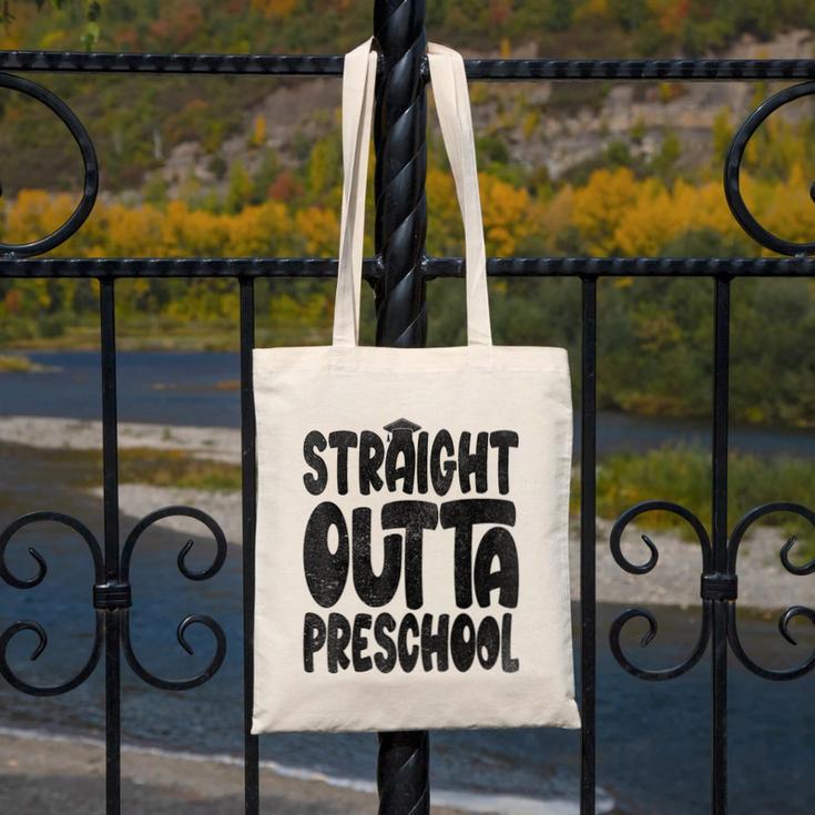 Straight Outta Preschool Graduation Cap Gown 2022 Cute Canvas Tote Bag