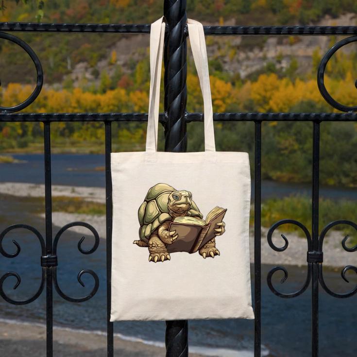 Sulcata Tortoise Reading A Book Canvas Tote Bag Sulcata Tortoise Reading A Book Canvas Tote Bag