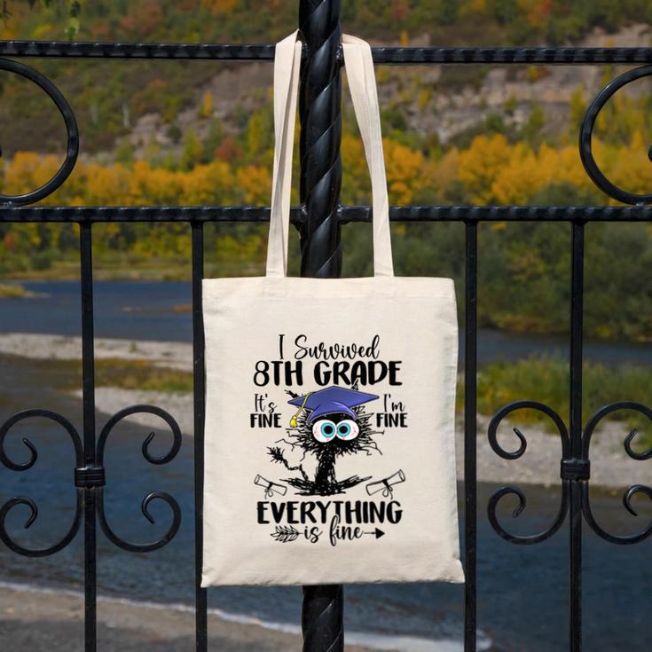 I Survived 8th Grade Graduated Cat Graduation Canvas Tote Bag