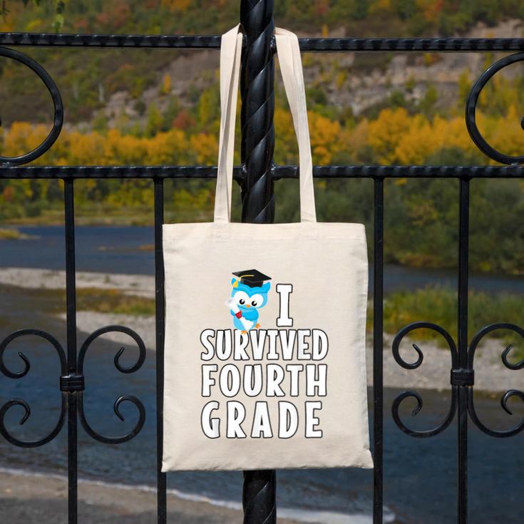 I Survived Fourth Grade Graduation Kids Owl Grad Canvas Tote Bag