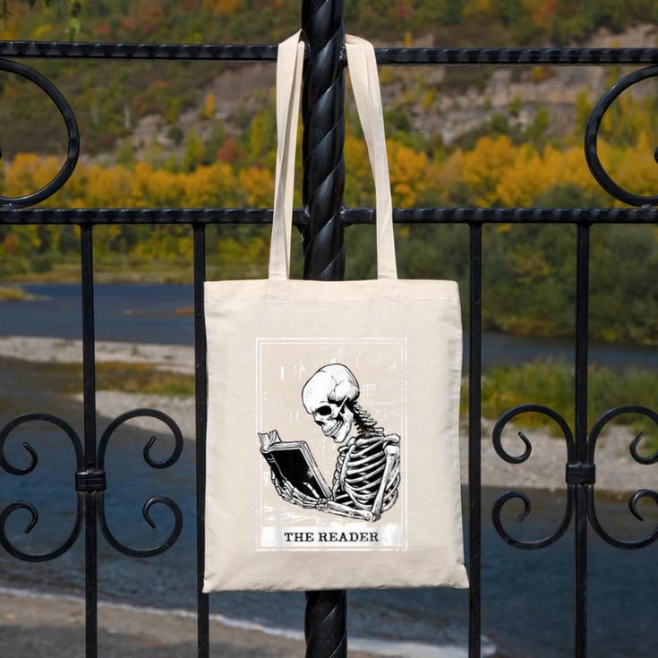 Tarot Card Shirt The Reader Tarot Skeleton Reading Book Canvas Tote Bag
