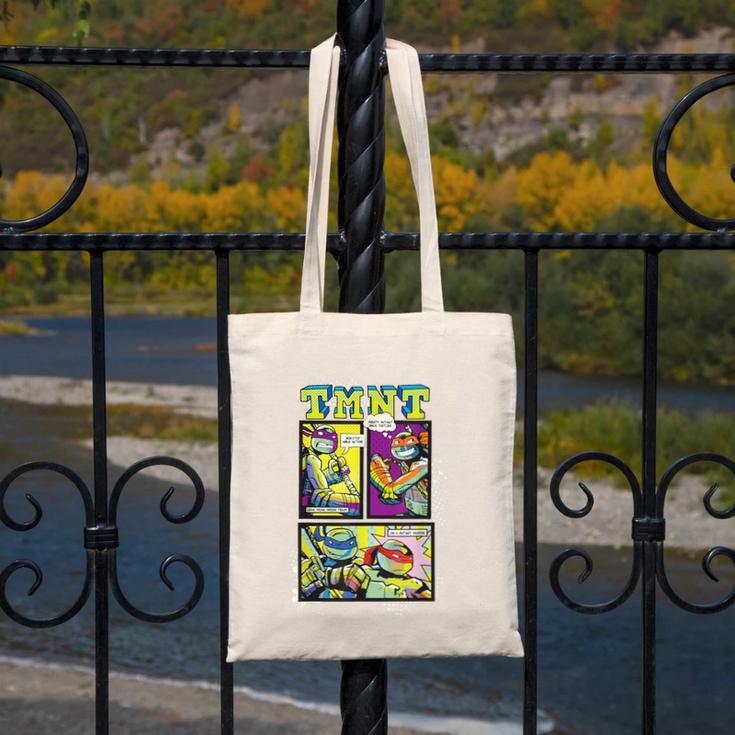 Teenage Mutant Ninja Turtles Retro Neon Comic Book Panels Canvas Tote Bag