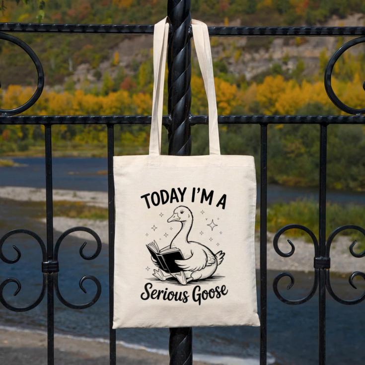 Today I'm A Serious Goose Animal Reading Book Lovers Canvas Tote Bag