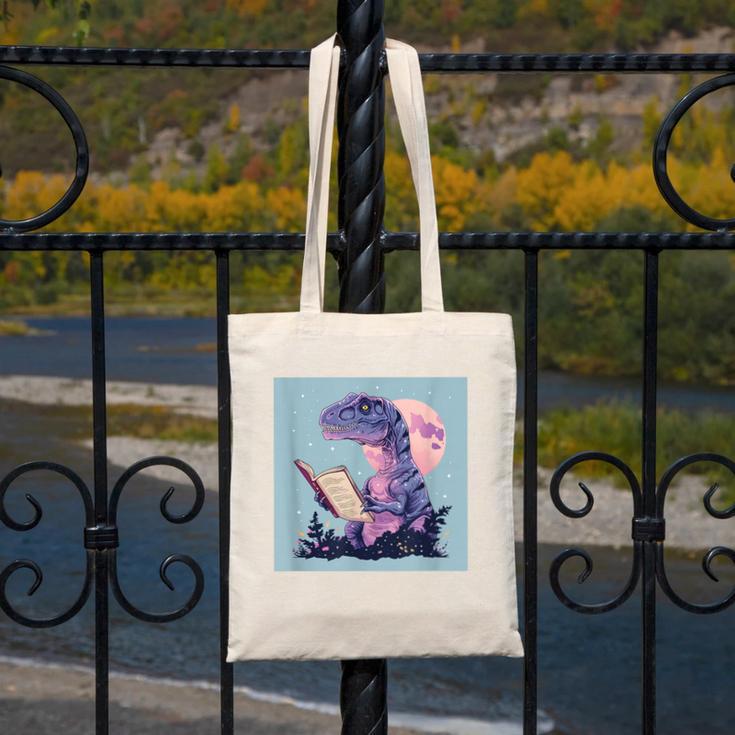 Trex Reading Book Dinosaur Canvas Tote Bag