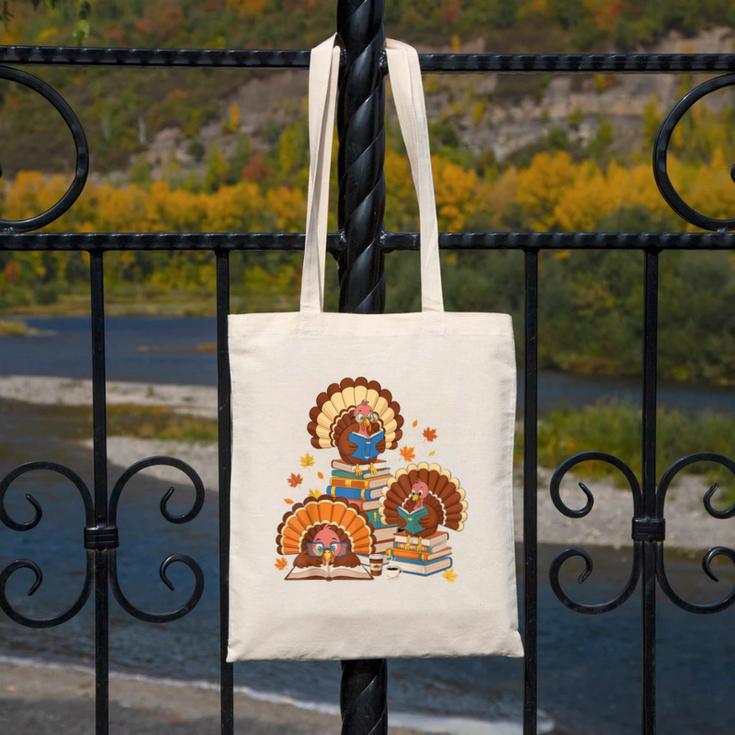 Turkey Read Books Reading Fall Thanksgiving Teacher Canvas Tote Bag