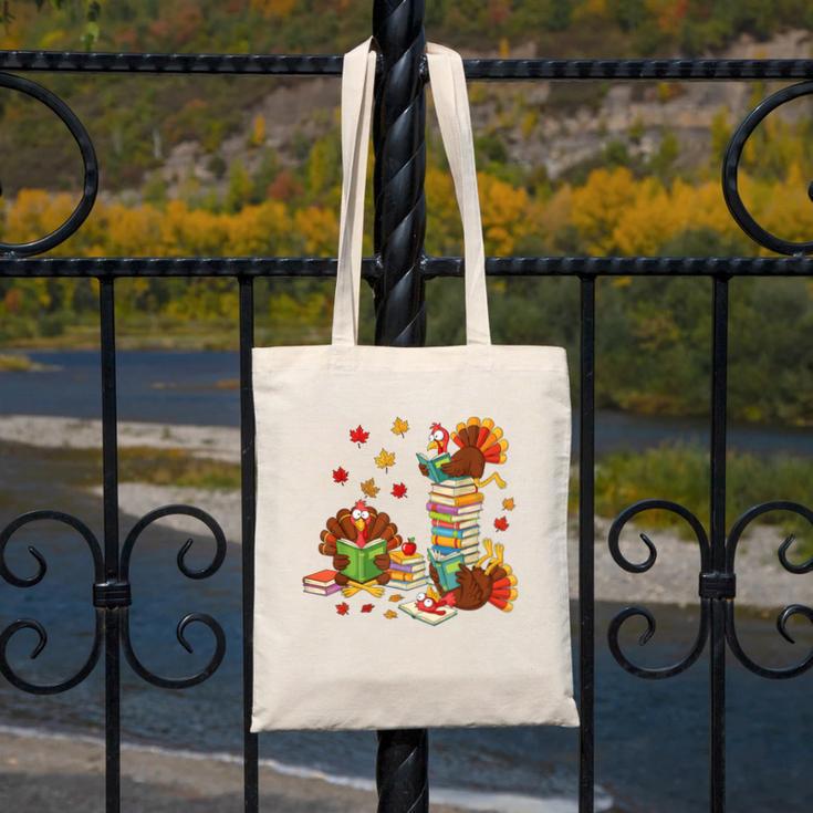 Turkey Reading Books Fall Librarian Book Lover Teacher Kids Canvas Tote Bag