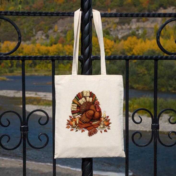 Turkey Reading Books Fall Season Thanksgiving Teacher Book Canvas Tote Bag Turkey Reading Books Fall Season Thanksgiving Teacher Book Canvas Tote Bag