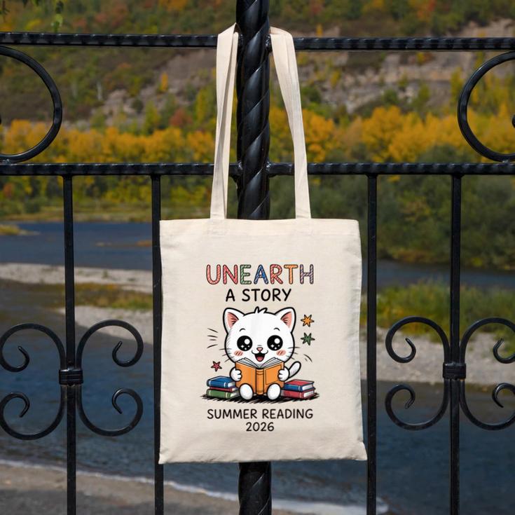 Unearth a Story Cute Kitten Summer Reading 2026 Cat Book Canvas Tote Bag Unearth a Story Cute Kitten Summer Reading 2026 Cat Book Canvas Tote Bag