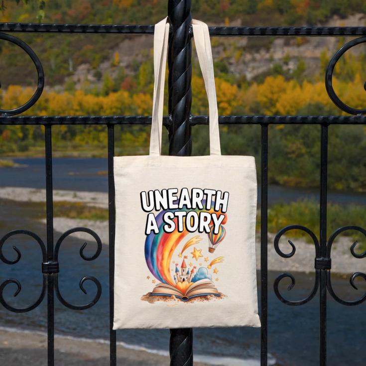 Unearth A Story Rainbow Treasure Book Canvas Tote Bag