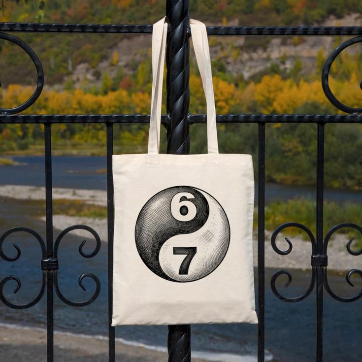 Vintage 6 7 Sketch Yin Yang Namaste Six Seven Nostalgia Canvas Tote Bag
