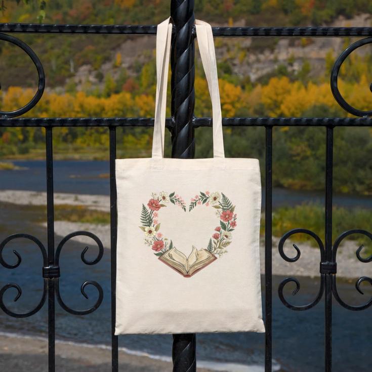 Vintage Book Lover Valentine Heart Canvas Tote Bag Vintage Book Lover Valentine Heart Canvas Tote Bag