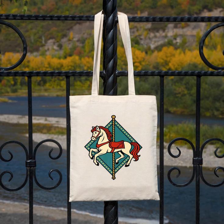 Vintage Carousel Horse Merry Go Round Nostalgia Art Premium Canvas Tote Bag
