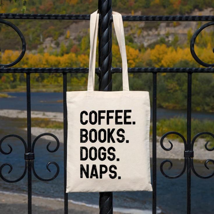 Vintage Coffee Books Dogs Naps Retro Canvas Tote Bag