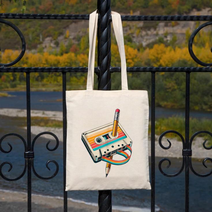 Vintage Pencil Rewind Cassette Tape Nostalgia Party 80s 90s Canvas Tote Bag Vintage Pencil Rewind Cassette Tape Nostalgia Party 80s 90s Canvas Tote Bag
