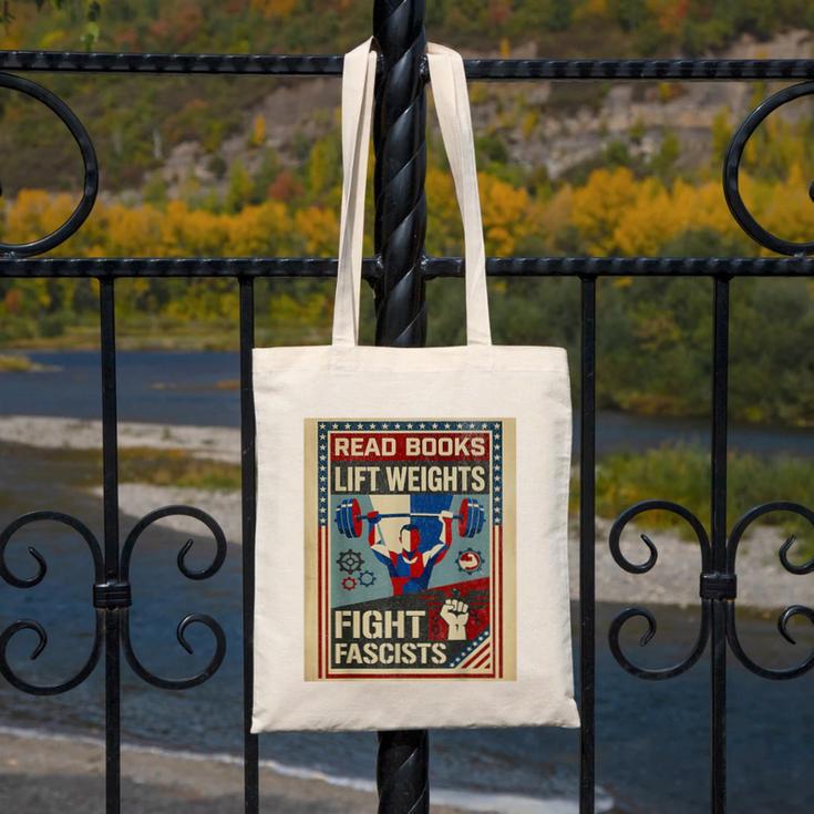Vintage Style Read Books Lift Weights Fight Fascists Retro Canvas Tote Bag