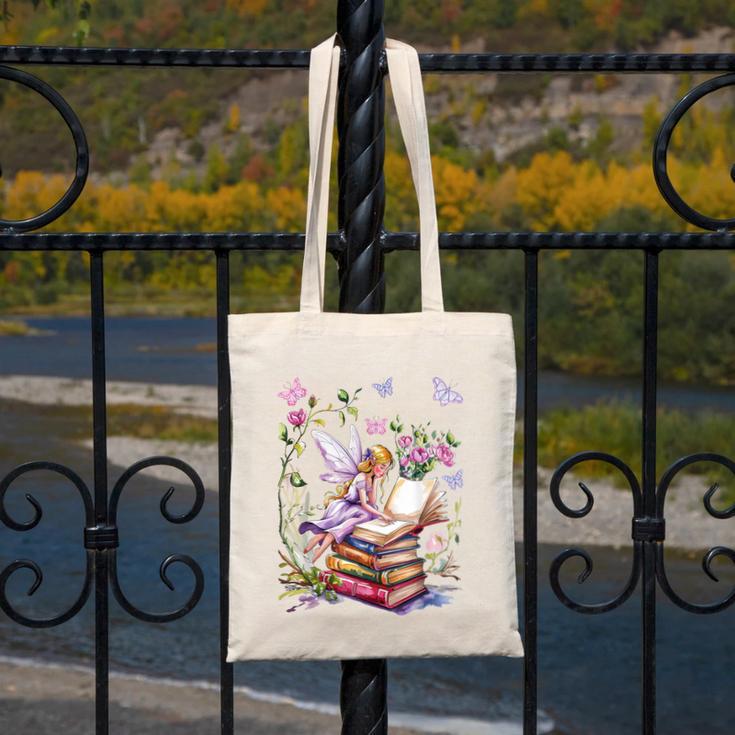 Watercolor Butterfly Fairy Read Book Library Fantasy Novel Canvas Tote Bag
