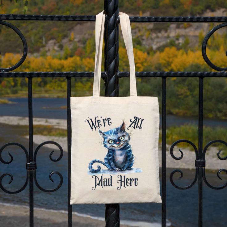We'Re All Mad Here Cheshire Cat Alice Wonderland Book Kids Canvas Tote Bag