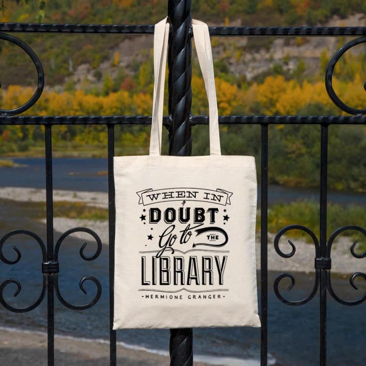 When In Doubt Go To The Library Teacher Vintage Book Lovers Canvas Tote Bag