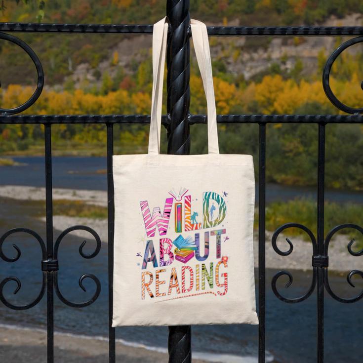 Wild About Reading Books Readers Lovers Bookworm Library Day Canvas Tote Bag