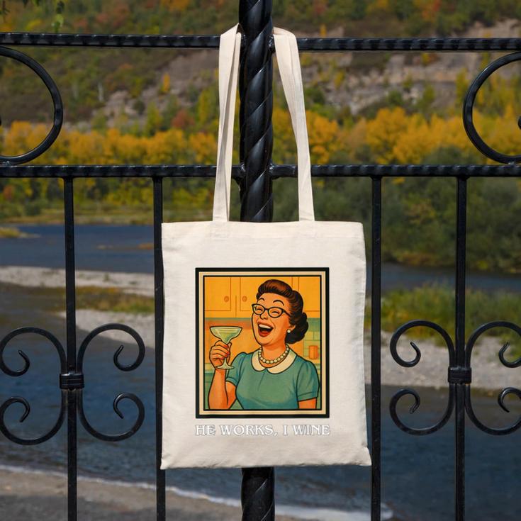 I Wine Housewife Retro Nostalgia Classic 1950s Vintage Humor Canvas Tote Bag I Wine Housewife Retro Nostalgia Classic 1950s Vintage Humor Canvas Tote Bag