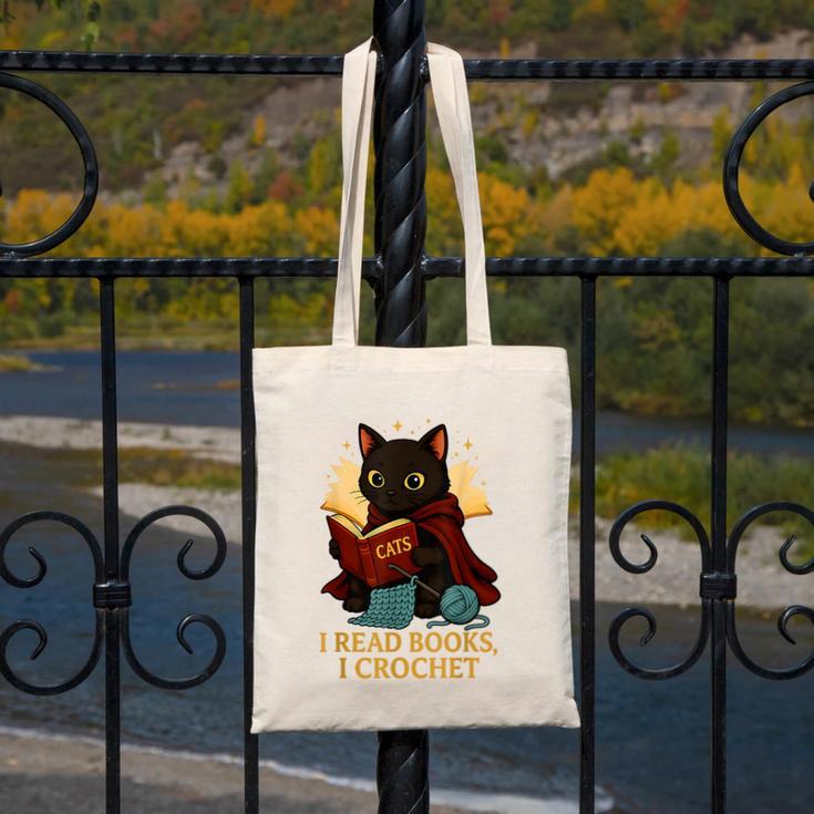 Wizard Cat Reading a Book While Crocheting Canvas Tote Bag