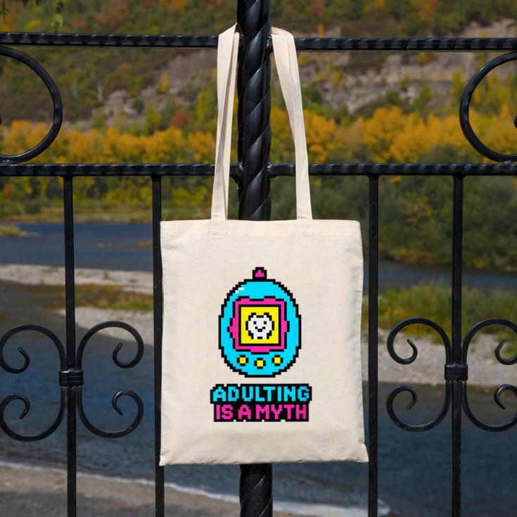 Women's Adulting Is A Myth Retro Pixel Pet Nostalgia Millennials Canvas Tote Bag