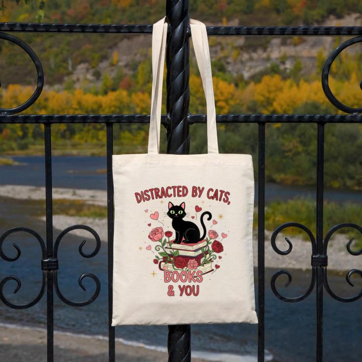 Women's Cat Books Romantic Floral Aesthetic Book Lover Cat Owner Canvas Tote Bag Women's Cat Books Romantic Floral Aesthetic Book Lover Cat Owner Canvas Tote Bag