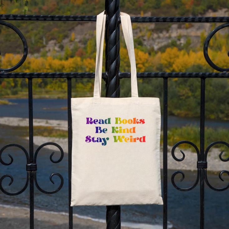 Women's Read Books Be Kind Stay Weird Book Lover Rainbow Canvas Tote Bag Women's Read Books Be Kind Stay Weird Book Lover Rainbow Canvas Tote Bag