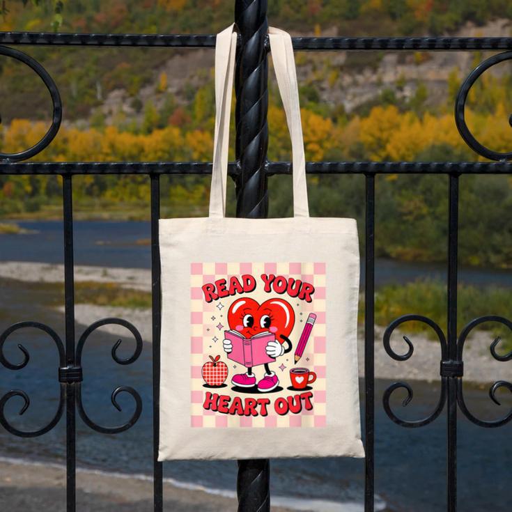 Women's Read Your Heart Out Groovy Bookish Valentine Day Women Girls Canvas Tote Bag