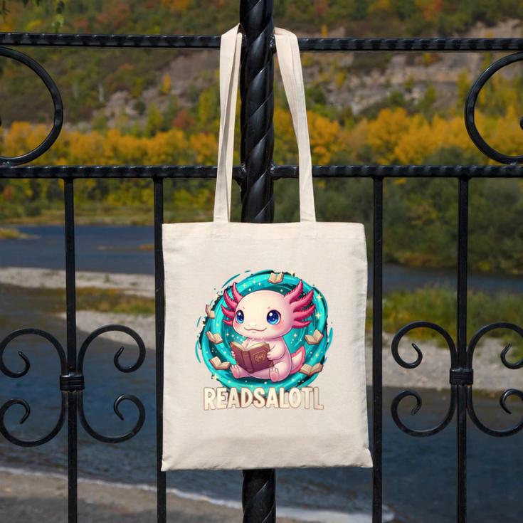 Women's Readsolotl Kawaii Axolotl Reading Book Lover Canvas Tote Bag