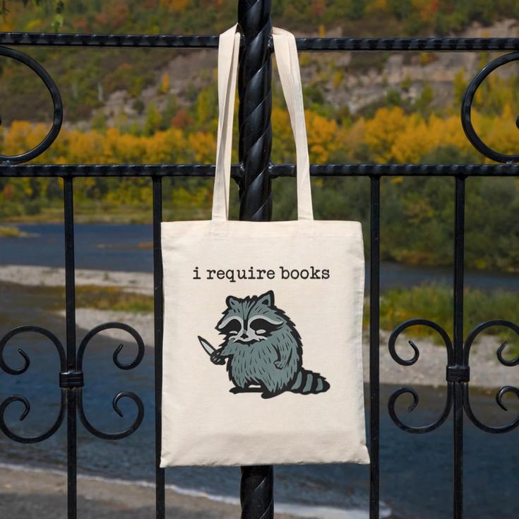 Women's i Require Books Raccoon Canvas Tote Bag