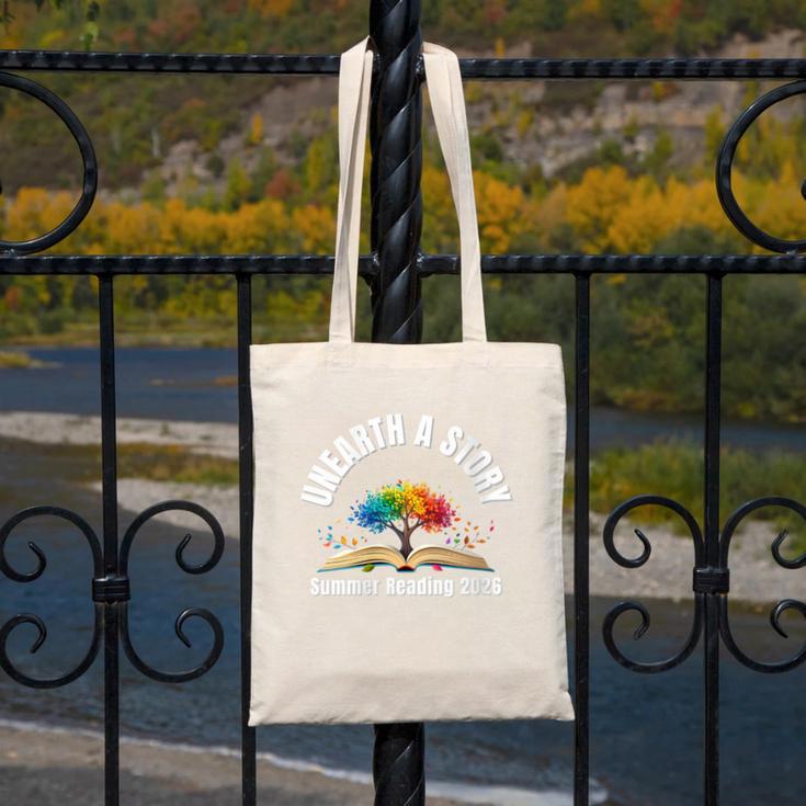 Women's Unearth a Story 2026 Summer Reading Program Tree Book Canvas Tote Bag